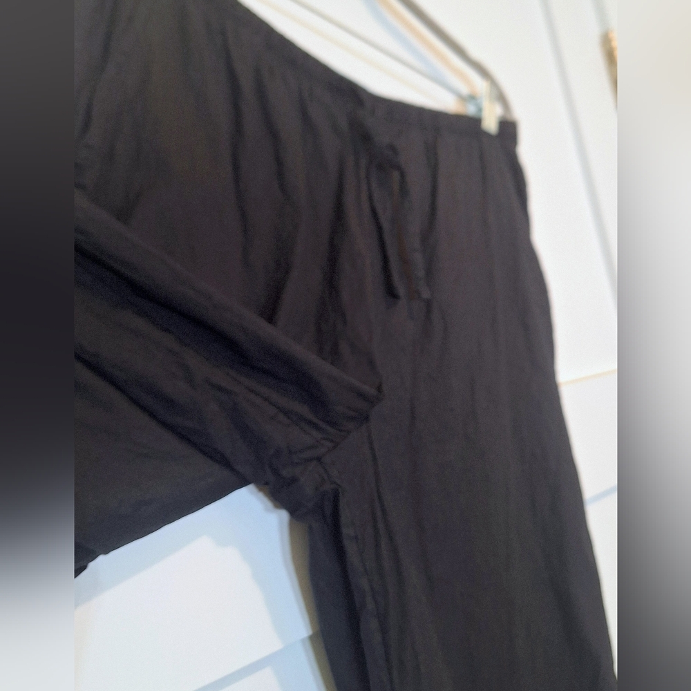 Athleta Linen Blend Stretch Wide Leg Pull On Pants High Rise Black Size Medium - Picture 10 of 16